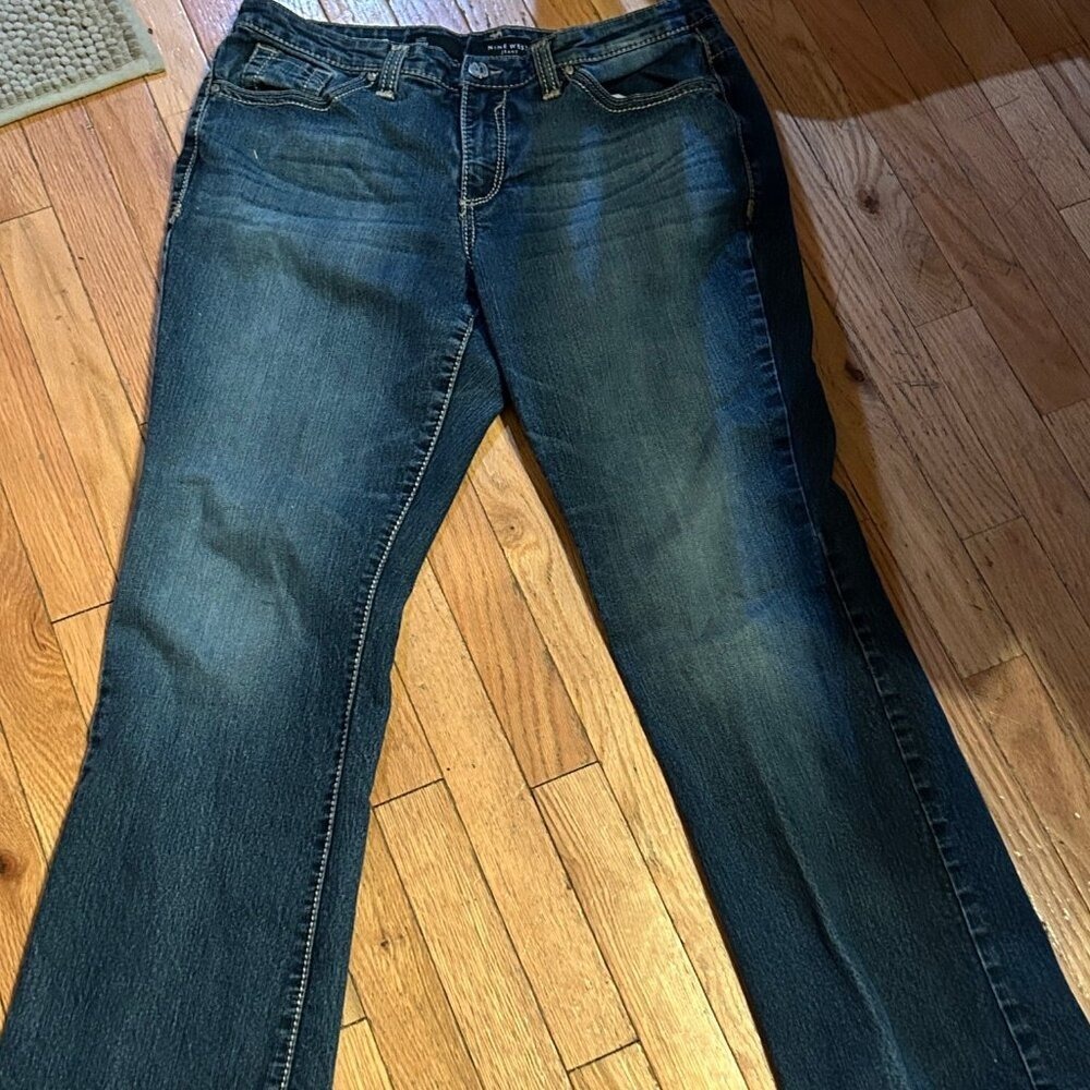 Nine West Womens Jeans Sz 14/32 Embellished Pockets Straight Leg Dark Wash T16-4